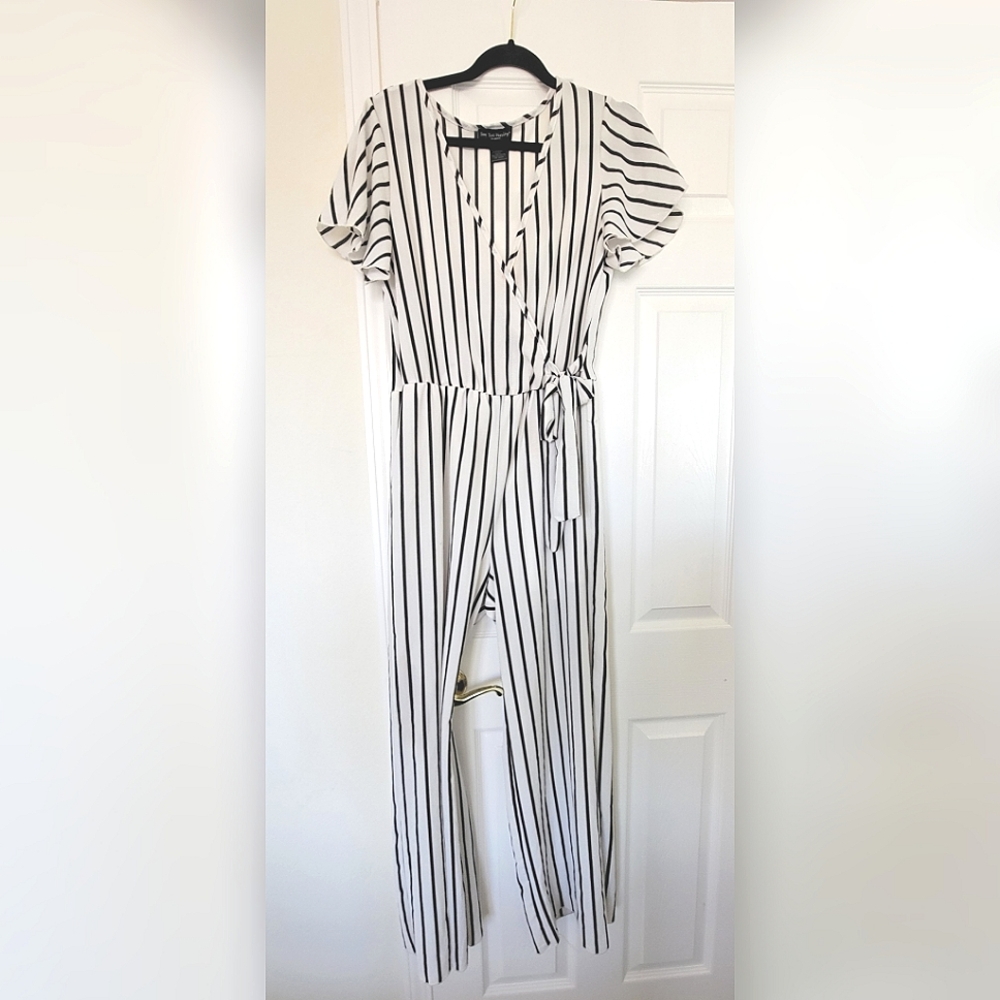 See You Monday (XL) Black and White Striped Jumpsuit